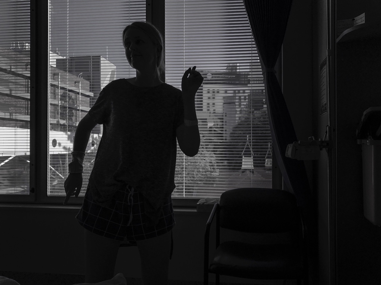 After a few days the sun had finally come out and Faye was feeling good after a walk. Here she is dancing in her hospital room. These moments of joy were a welcome break from the fatigued, quiet version of my wife that was around over the course of her chemo due to her reaction to the drugs.