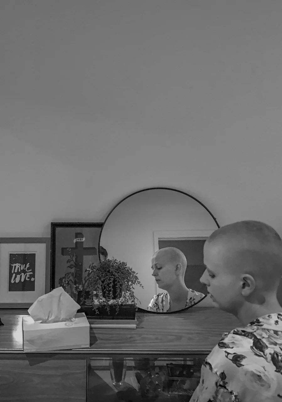 I walked upstairs after tidying downstairs. Due to her low white cell count, the house had to remain spotless in case of Faye catching anything. I was met with Faye, crying looking in the mirror. She’d been hit with the reality of having no hair and felt ugly. There was hardly any concern for Faye about this throughout the journey, but I guess this day it had just got to her, after taking her makeup off for the first time since shaving her head