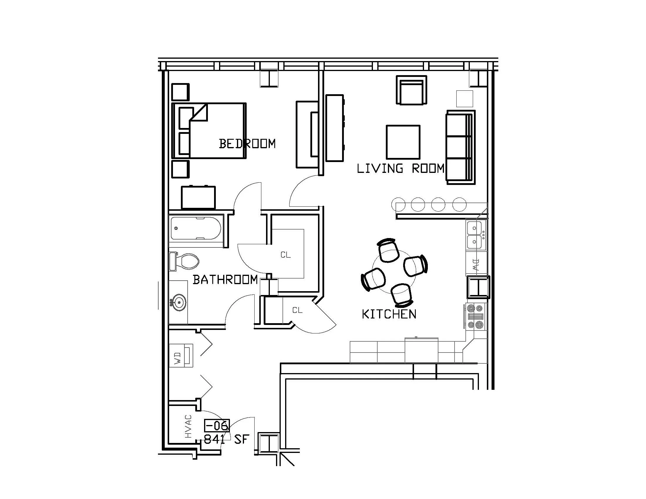 1 Bedroom, 1 Bath, 841 sq. ft.