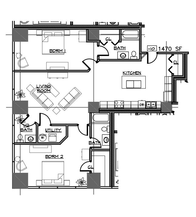 2 Bedroom, 2.5 Bath, 1,470 sq. ft.