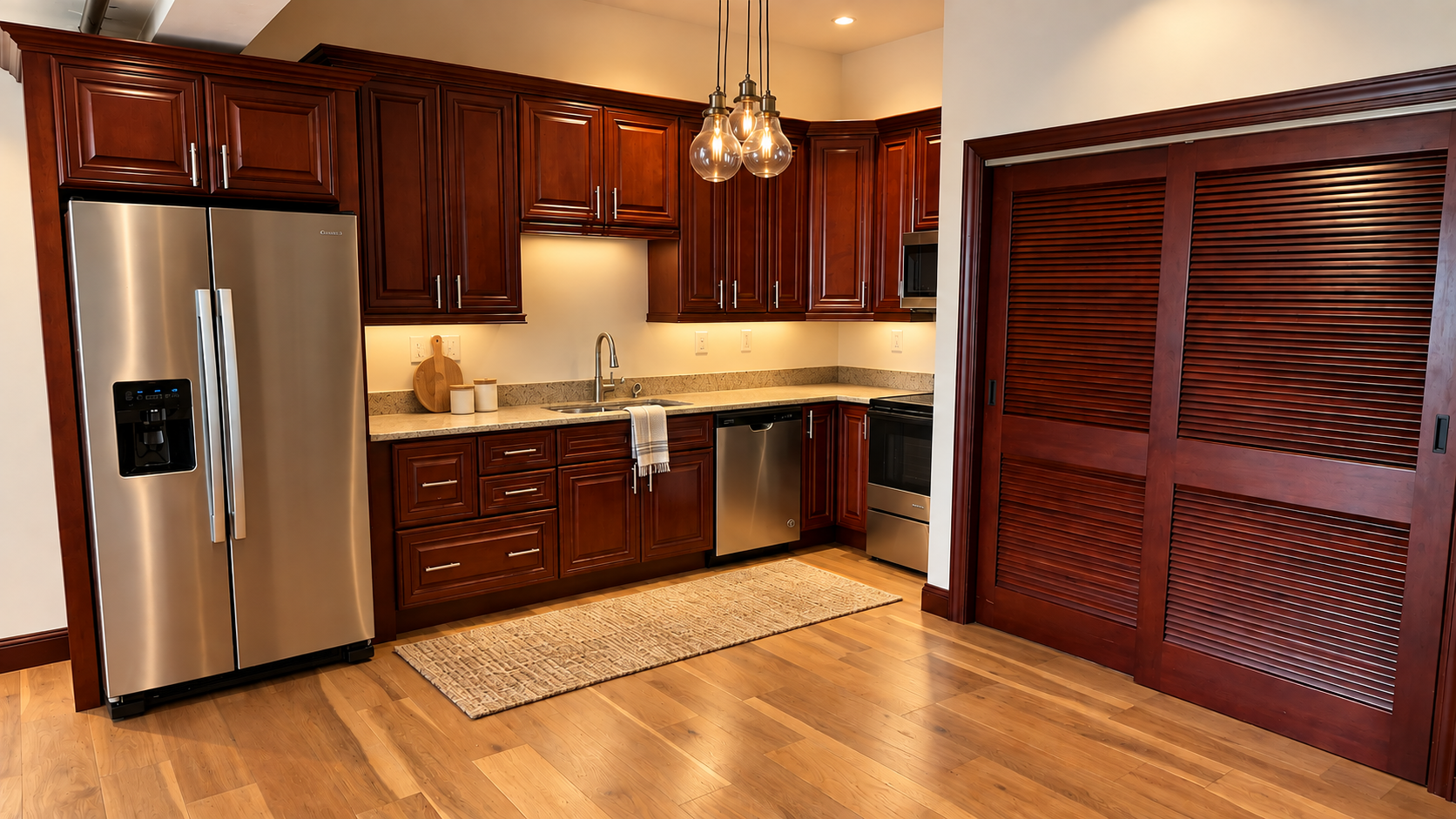 Warm Cherry Kitchen with Pendant Lights.png