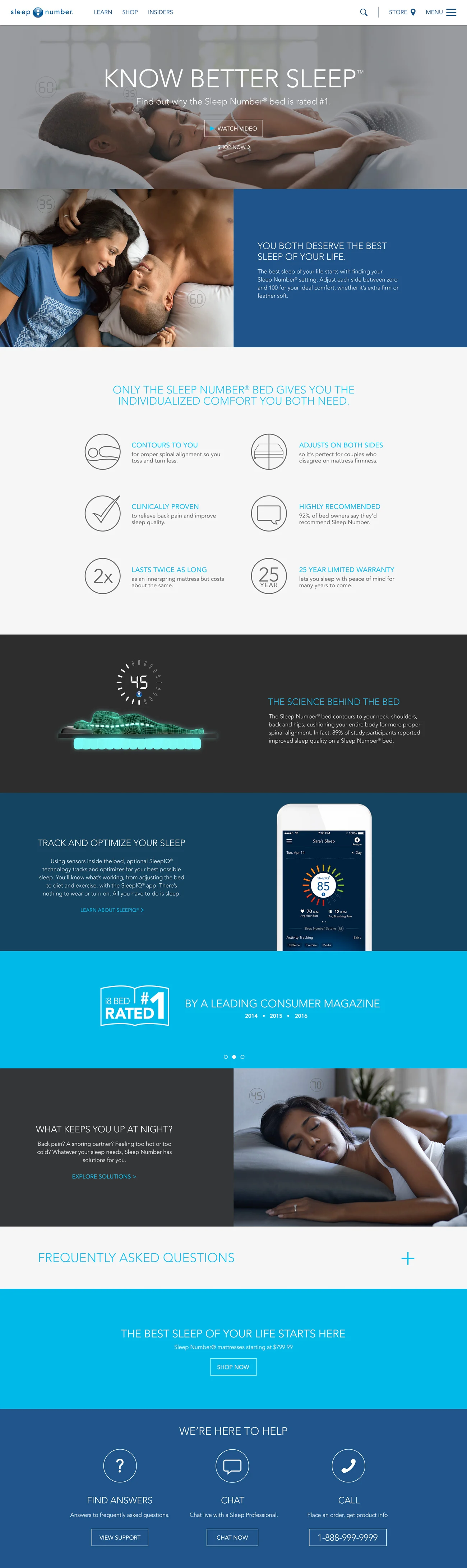 Sleepnumber.com Learn Page - Desktop