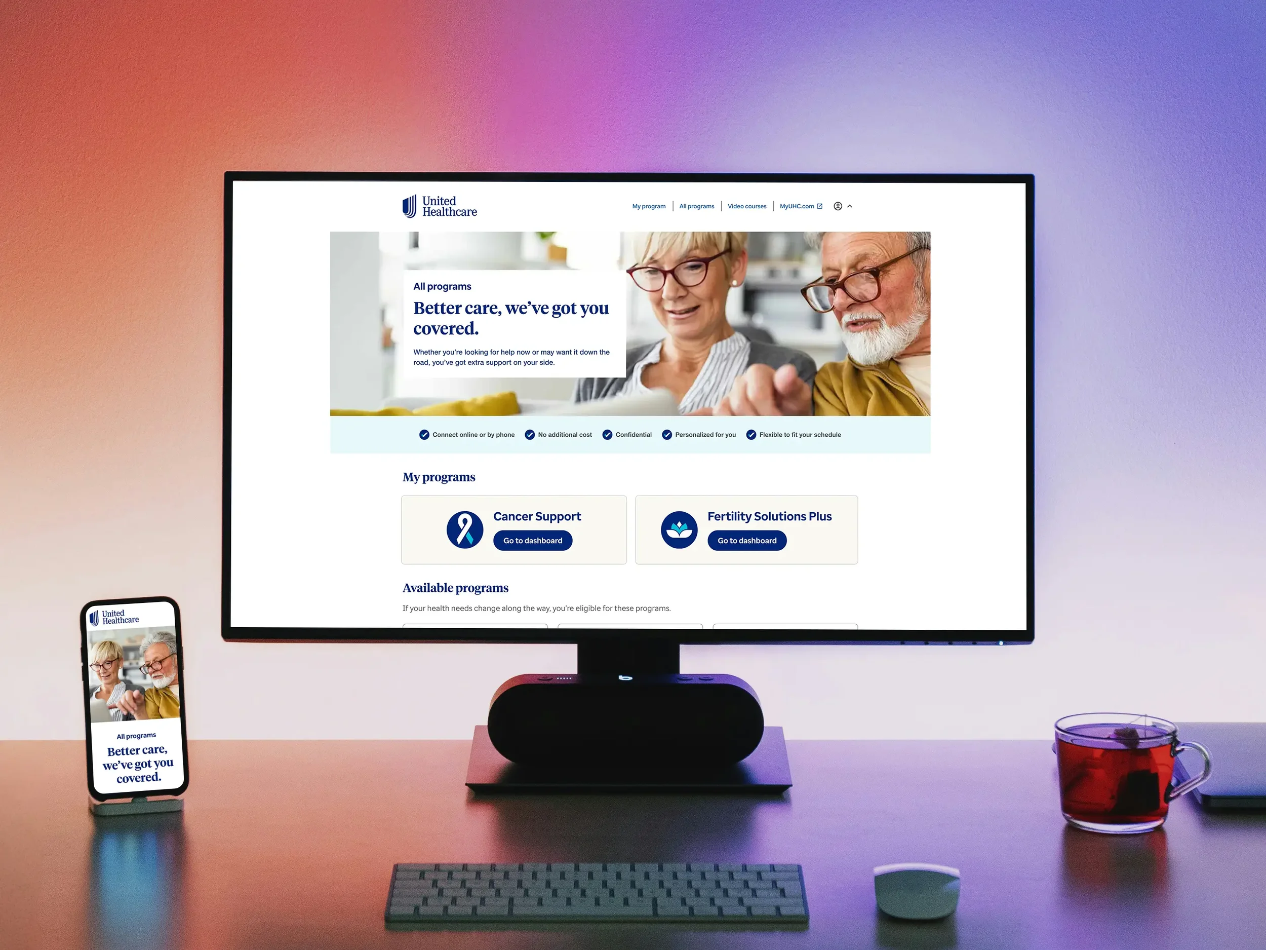 High level visual showing the designed user experience on desktop and mobile