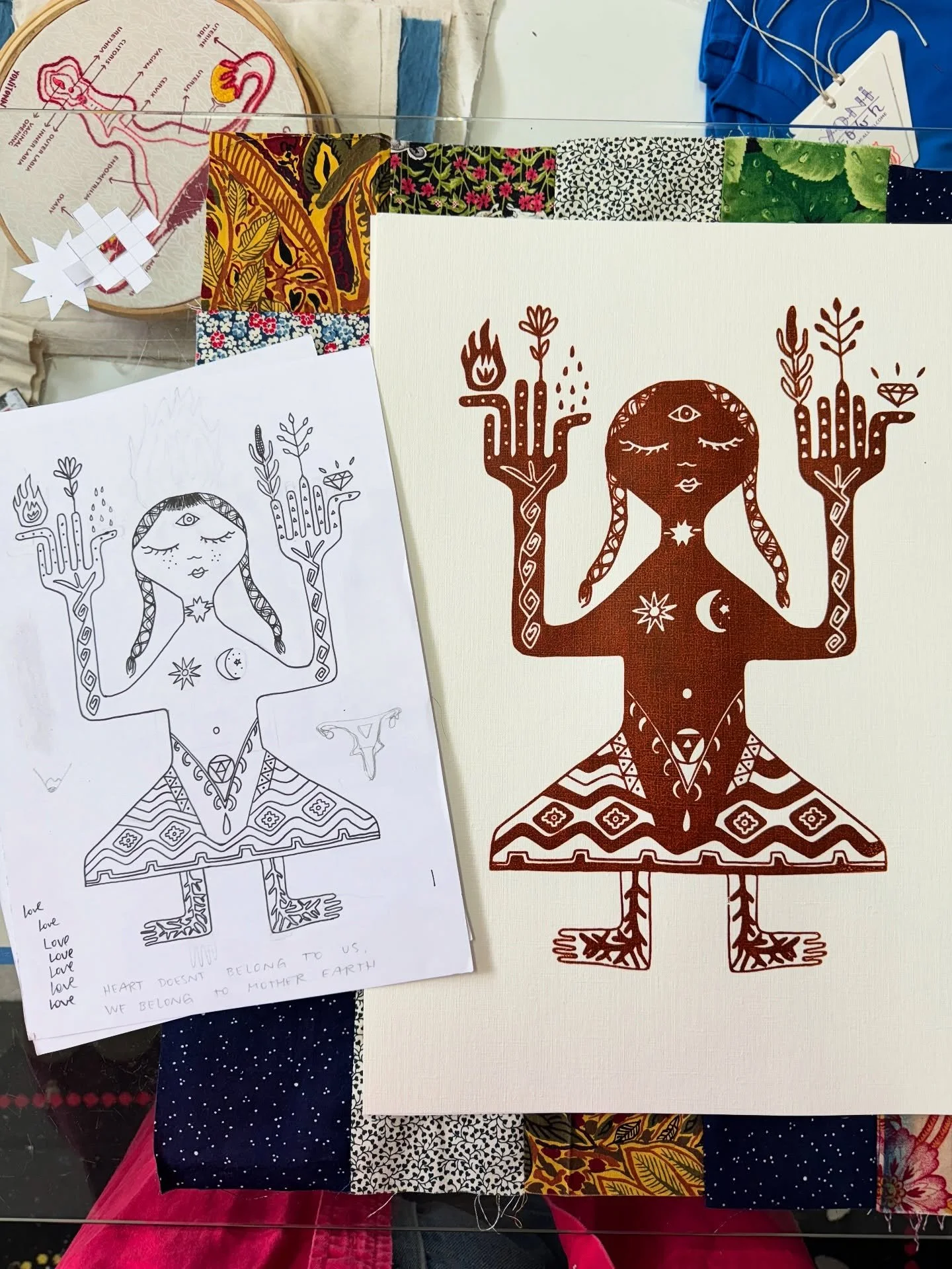Final printing session before I head to Abya Yala - Latin America 😃 

Last design drop for a while!

Meet the embodiment of medicine - a woman who carries fire, jewels, earth, and water. Her intuition sees all through her forehead's eye. Roots groun