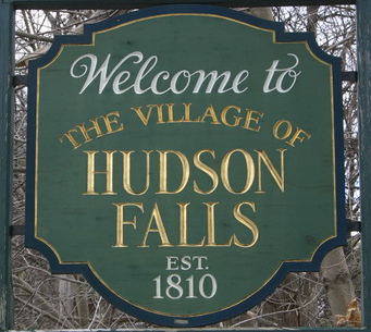 outdoor hudson falls welcome sign