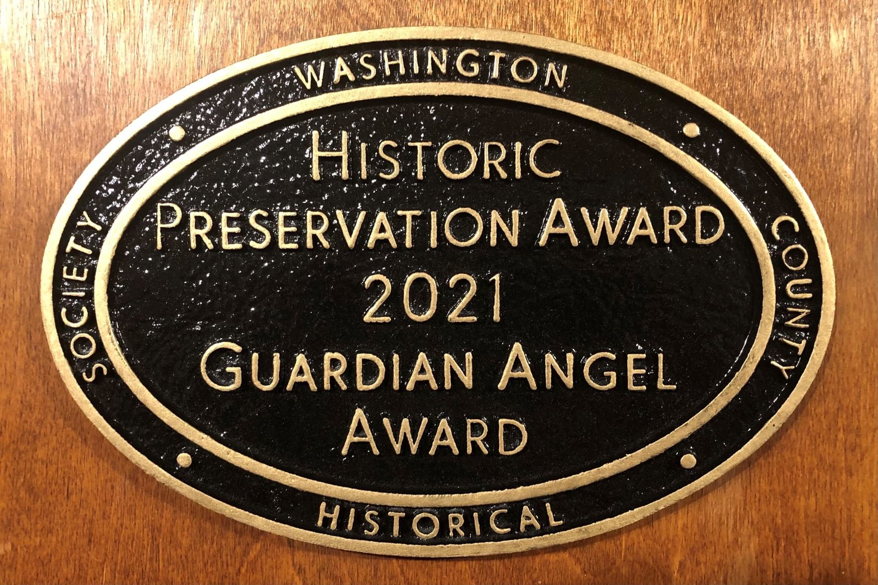 Image of 2021 historic preservation award plaque