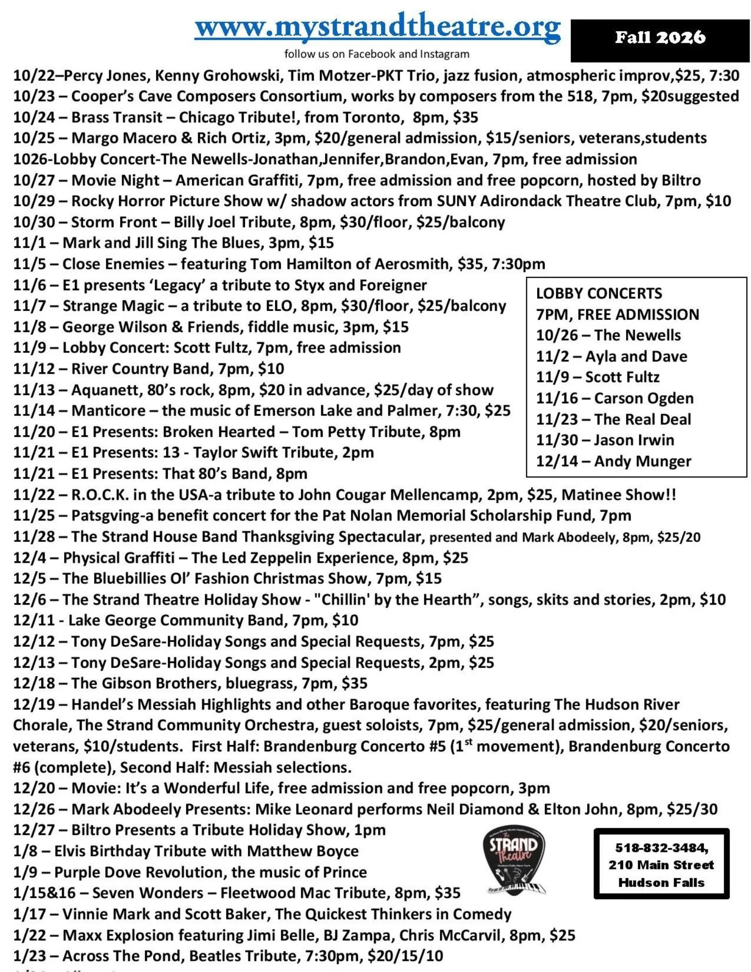 strand schedule
