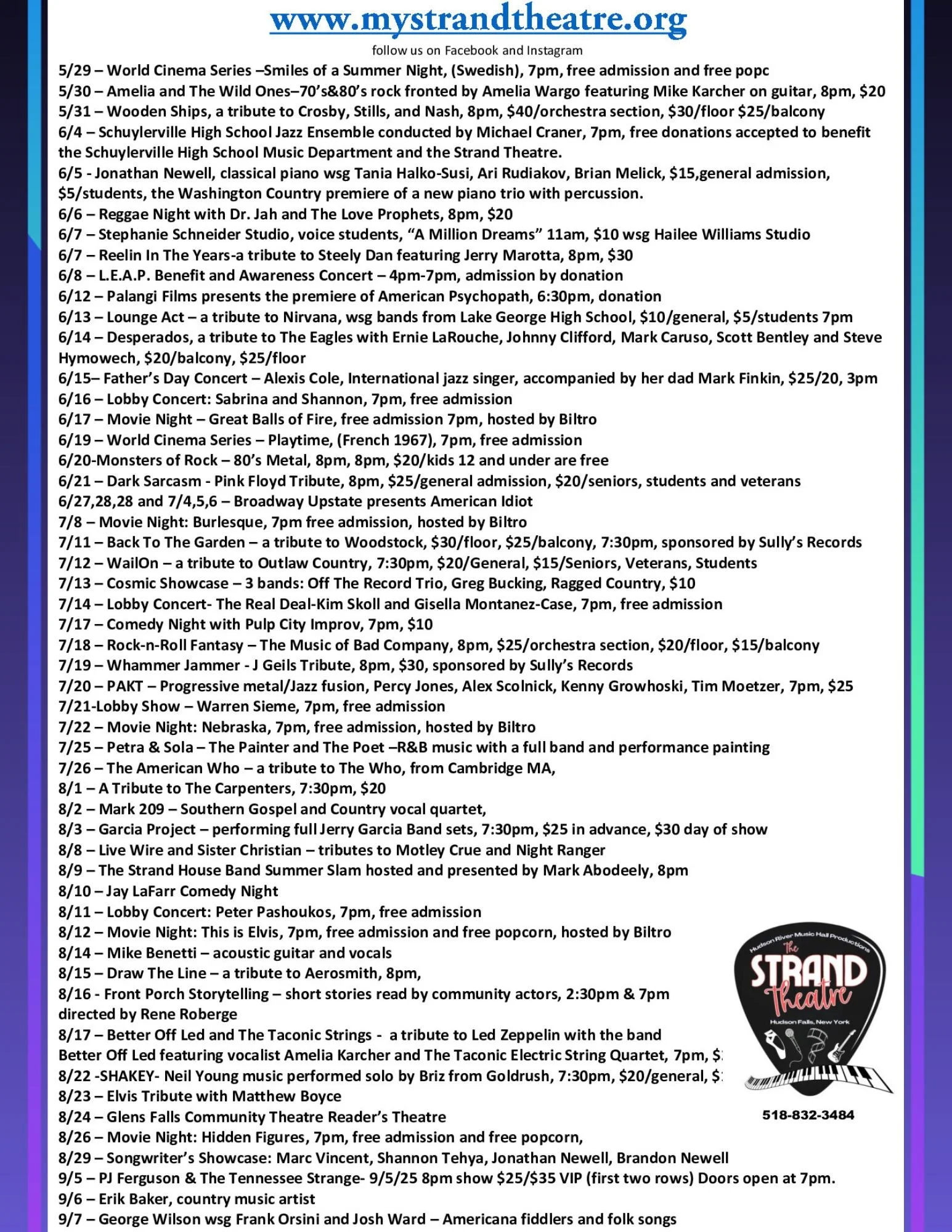 Strand Schedule Examples The Strand Theatre