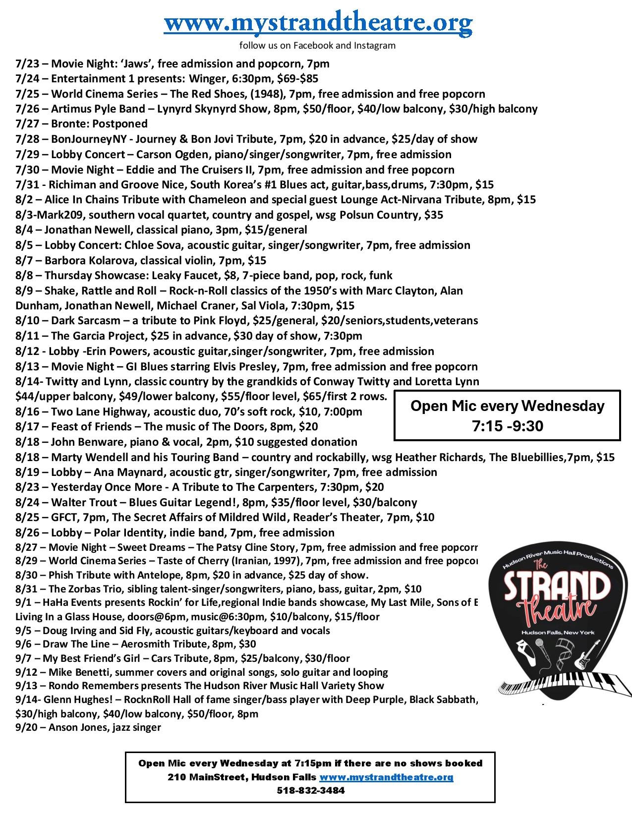 Strand Schedule Examples The Strand Theatre