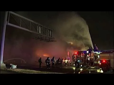 Three-alarm fire and building collapse