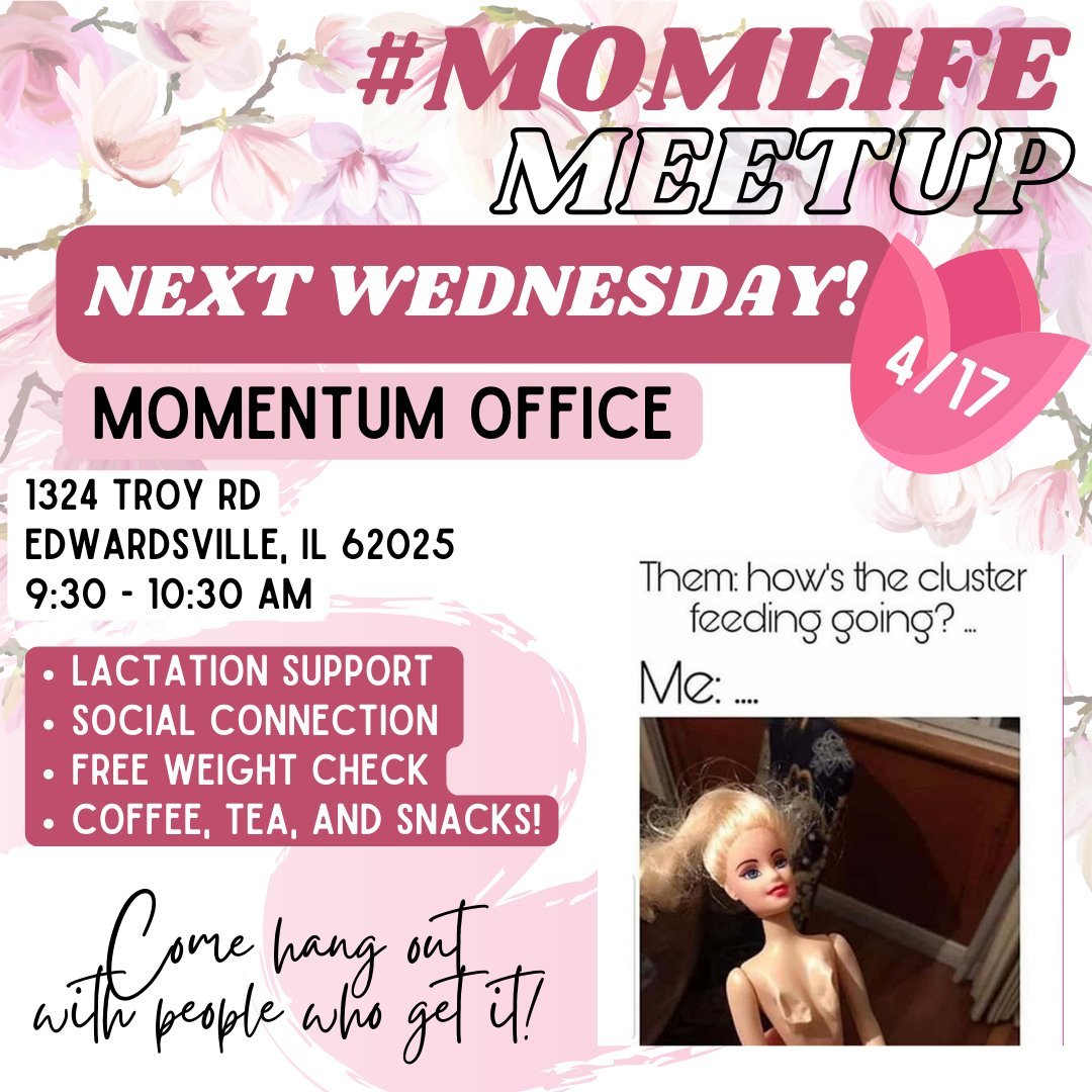 🌷🎶APRIL SHOWERS BRING... MORE BABIES! 🎶🌷

It's time for another #MomLife Meetup at Momentum! We create a safe, comfortable space for you to bring your baby and hang out with other moms who are experiencing postpartum right alongside you. 🩷

We c