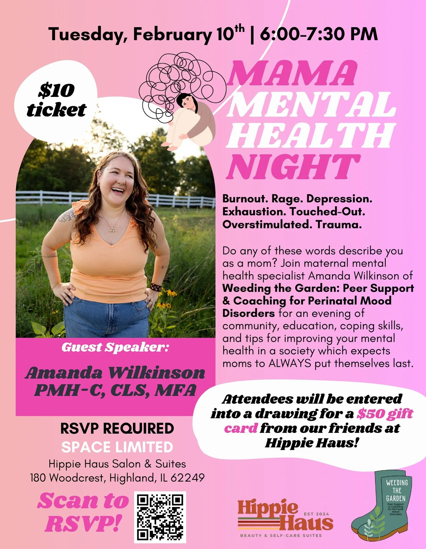 WHO IS JOINING ME TOMORROW NIGHT? If you haven&rsquo;t RSVPd for our Mama Mental Health Night tomorrow at Hippie Haus Salon &amp; Suites you&rsquo;ve only got ONE MORE DAY! 

We are going to talk about the REAL things that make mothering hard in 2026