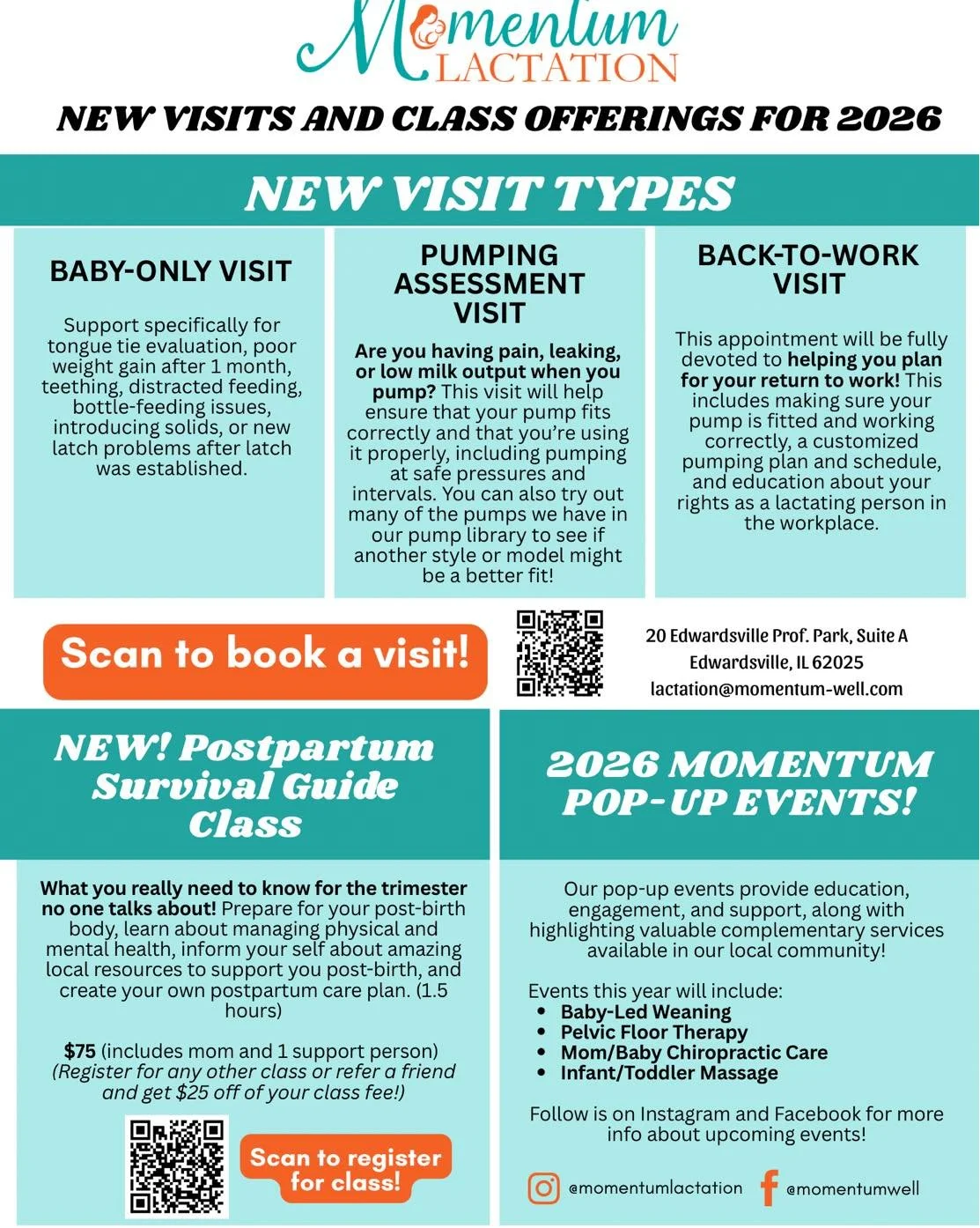 More ways to support you in every stage 🤍

New visit types, new classes, and more resources to help you feel confident in your feeding and postpartum journey.

Because you deserve support that actually fits your life ✨