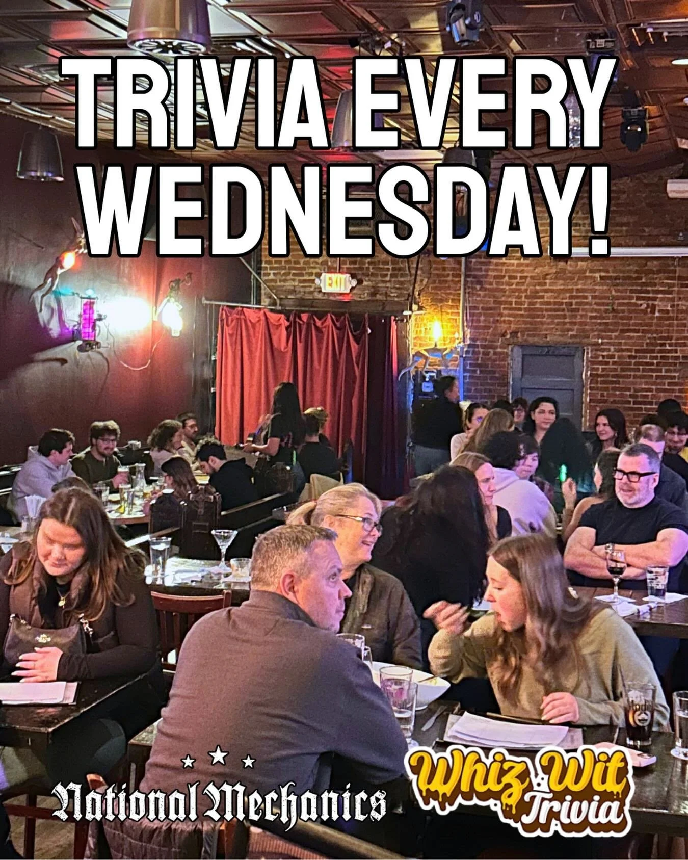Packed house last week... 👀 Pub trivia at Natty is lowkey THE move on a Wednesday - come play at 8pm with @whizwittrivia 🧠👏

Wednesdays | 4 rounds | General trivia | Win NM Gift Cards | FREE to play...See ya there, NERDS! 🍻🤓
~~~
#NatMechanics #W