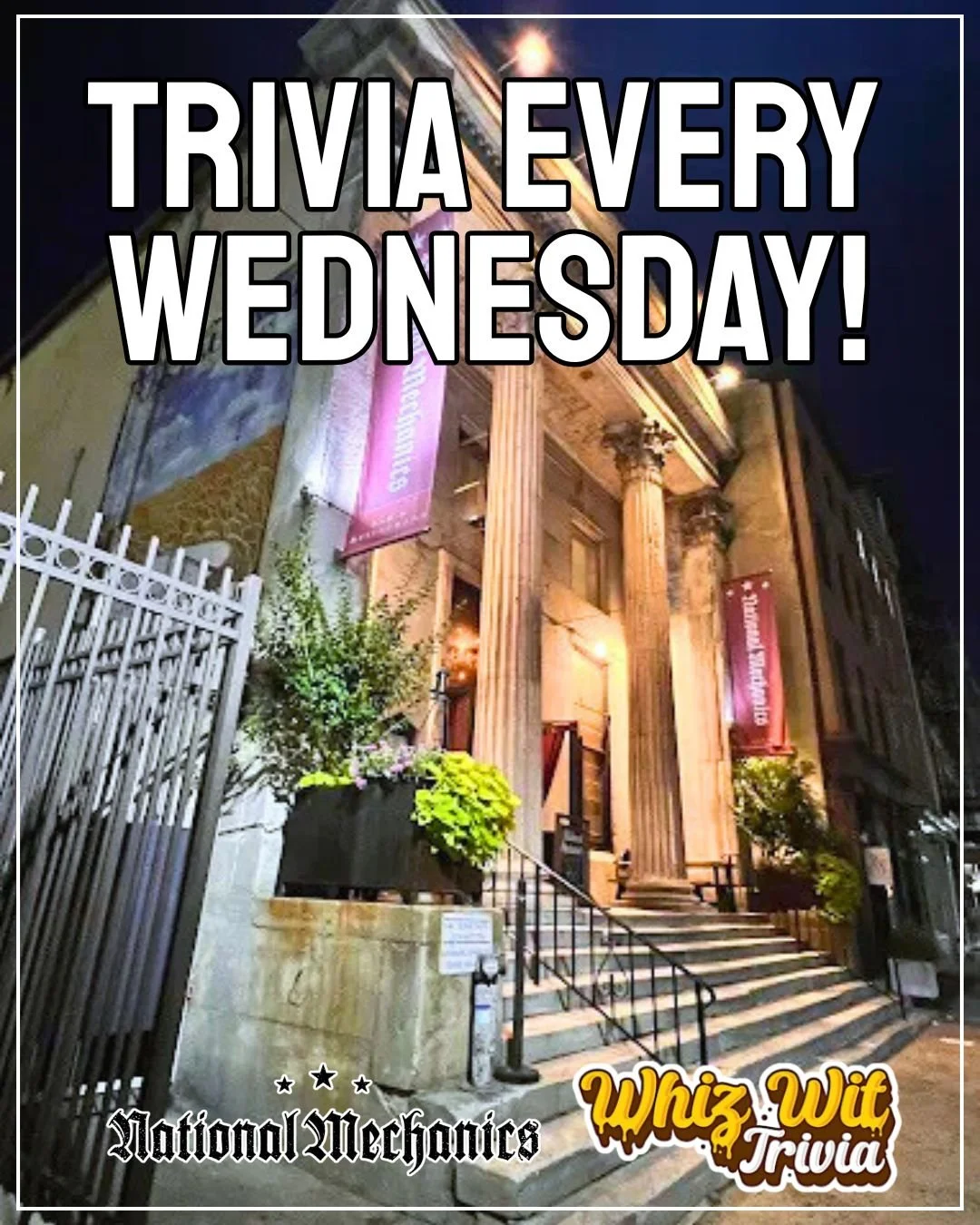 Your random knowledge has been freeloading in your brain long enough...Put it to WORK - Trivia at 8pm with @whizwittrivia! 🧠😉

4 rounds | General trivia | Win a NM Gift Card | Free to play...Turns out being a smarty pants is actually a flex - CHEER