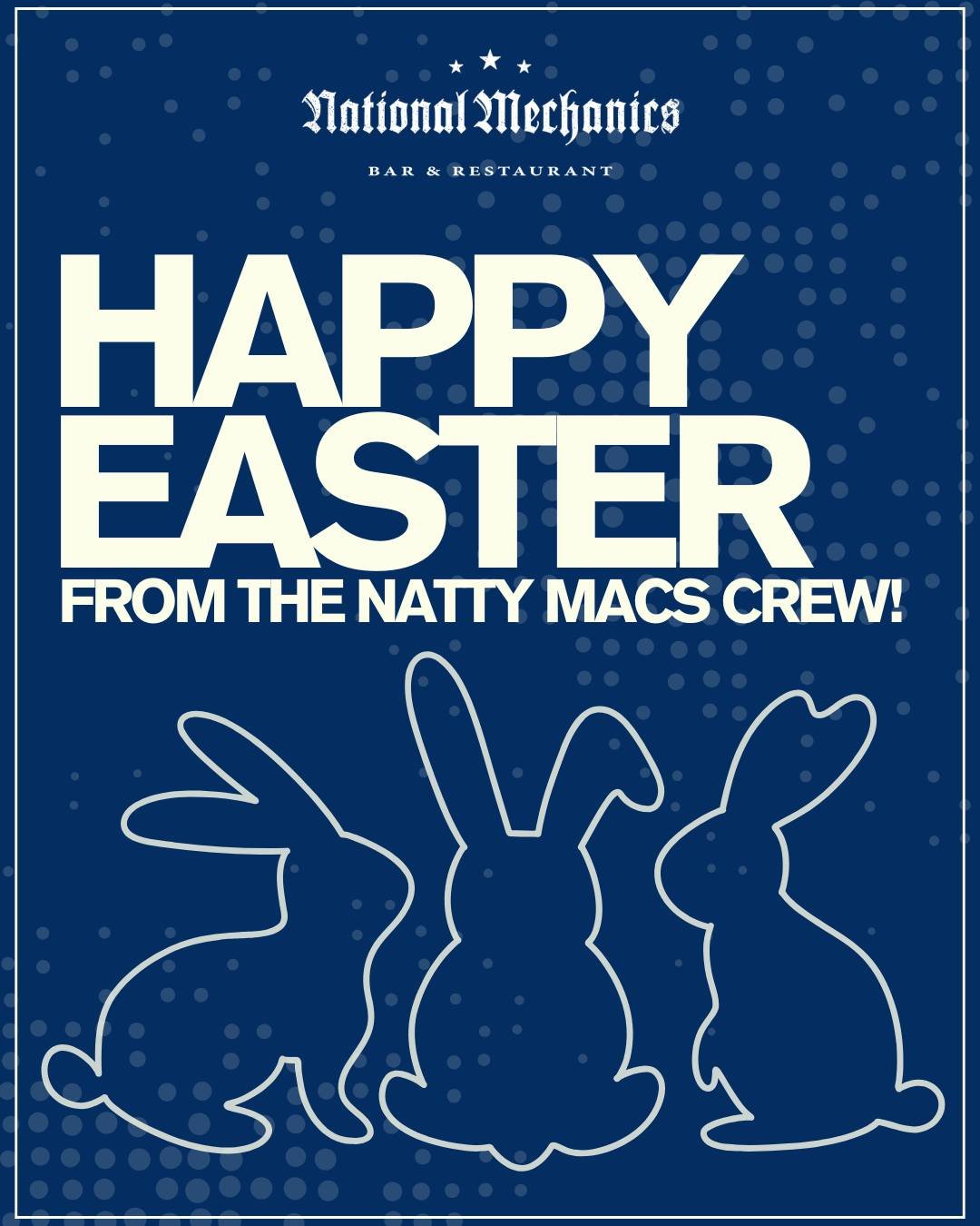 Easter is HERE &amp; so are WE! 👏 We're open for brunch, lunch &amp; dinner - Happy Easter from the whole crew at Natty Macs! 🐰🍻
~~~
#NatMechanics #EasterSunday  #NeighborHoodBar #OpenInPHL #OldCity