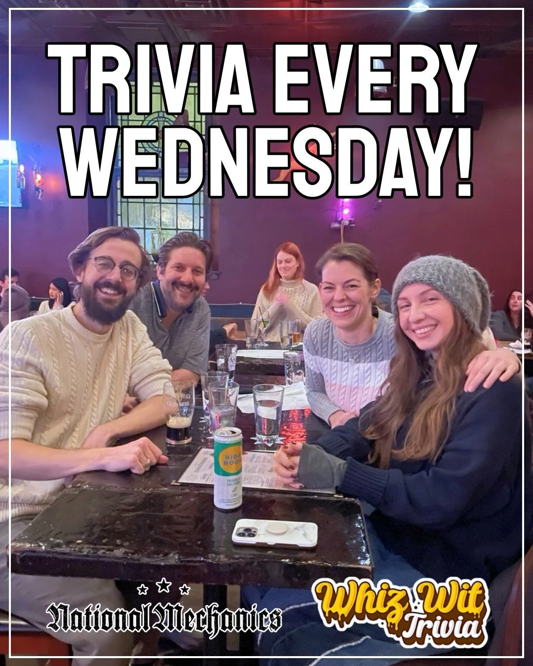 Wednesdays at Natty Macs...Time to find out who's the smartest one in the crew + BEER! 🧠😏 Trivia 8pm w/ @whizwittrivia...

4 rounds | General trivia | Win NM Gift Cards | FREE to play | Host: @maddiecooper | Sixers 6pm + Phillies 6:40pm...CHEERS! ?