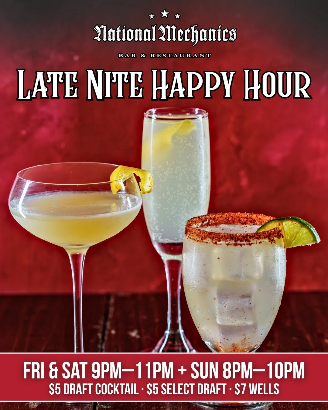 PSA: You have the day off tomorrow... 👀 Come thru for Natty Macs Sunday Late Nite HH from 8pm&ndash;10pm tonight! 

$5 draft cocktails | $5 select drafts | $7 wells...CHEERS! 🍻🙃
~~~
#NatMechanics #LateNiteHappyHour #MDW #Drinks #MemorialDayWeekend
