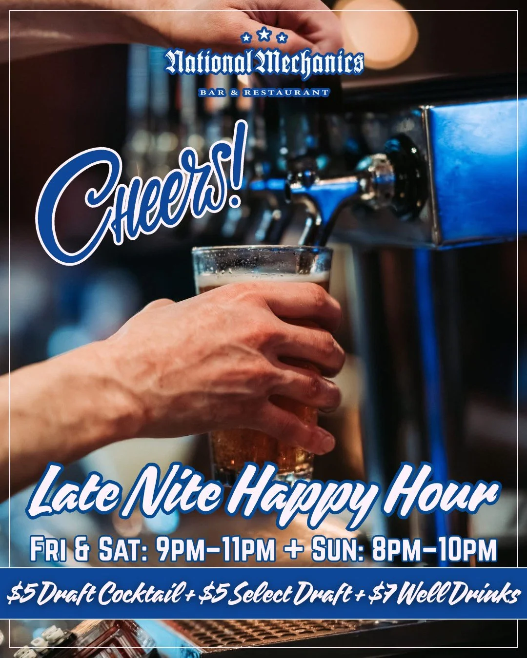 Your plans this weekend MUST include Natty Macs! 🙌 $5 draft cocktail, $5 select draft &amp; $7 wells ALL weekend - Late Nite HH:  Fri &amp; Sat 9p&ndash;11p | Sun 8p&ndash;10p...Don't make us drink alone... 😏🍻👏
~~~
#NatMechanics #LateNiteHappyHou