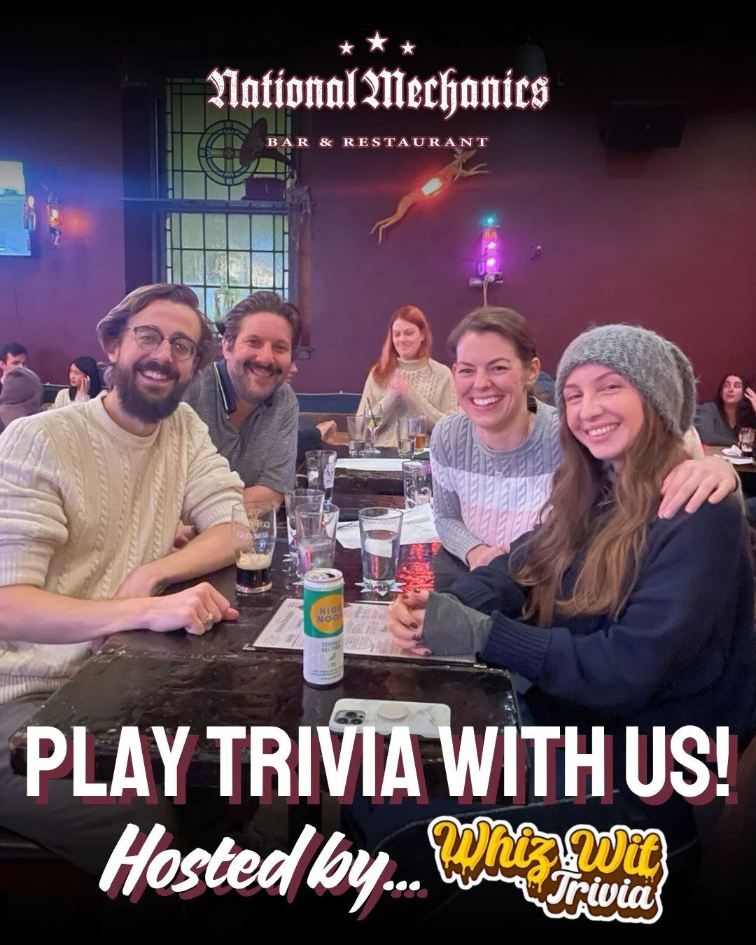 Teamwork makes the dreamwork - get your trivia crew together &amp; get in HERE! 👏 Trivia. 8pm. With @whizwittrivia 🧠 FREE to play. Prizes to win. Bring your best. Beat the rest. LET'S PLAY! 💪🎉
~~~
#NatMechanics #WhizWitTrivia #PubTrivia #LocalTri