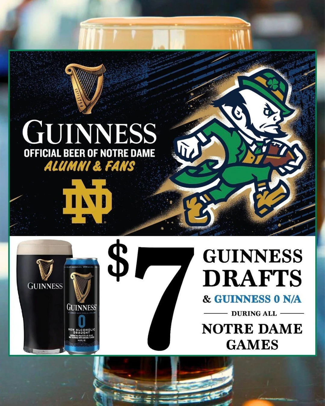 Aren&rsquo;t you lucky... Notre Dame comes w/Guinness Specials! 😉 $7 Guinness &amp; Guinness 0 N/A during EVERY game. Watch with us at Natty Macs ...SL&Aacute;INTE! 🍻☘️
~~~
#NatMechanics #NotreDame #Guinness #CollegeFootball #OldCityPhilly