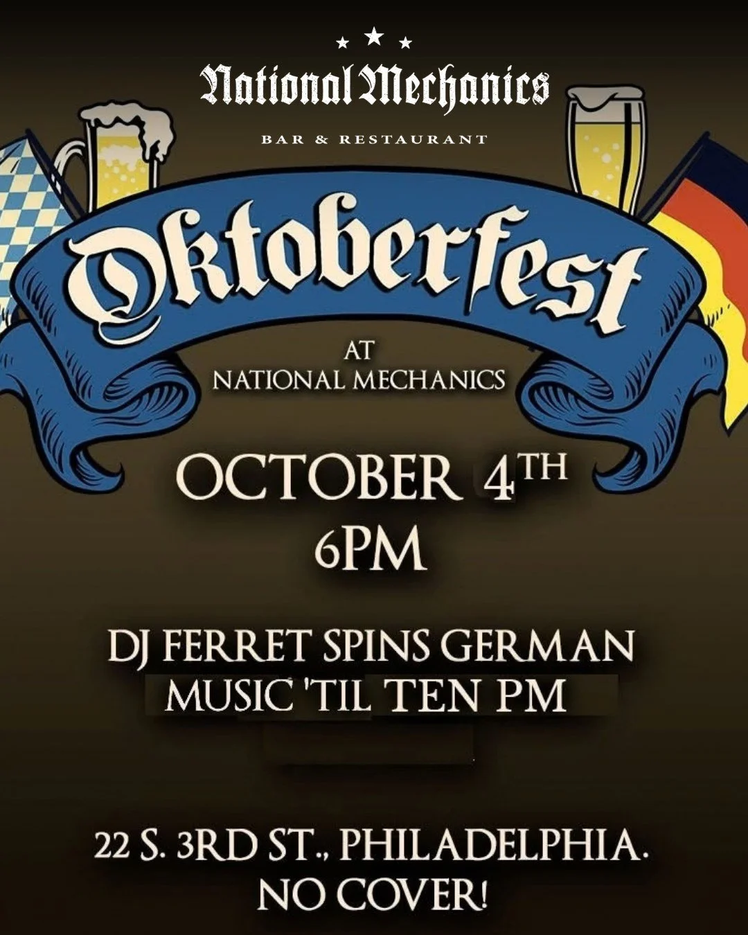 Oktoberfest is BACK at Natty Macs! 🍻🎉 Sunday October 4th, 6pm-10pm, No cover with DJ  Ferret spinning German tunes from ALL genres ALL night! 

🍺 On Tap: Paulaner, Hofbr&auml;u Oktoberfest + more
🥨 Menu: BIG Bavarian Pretzel, Currywurst, D&ouml;n