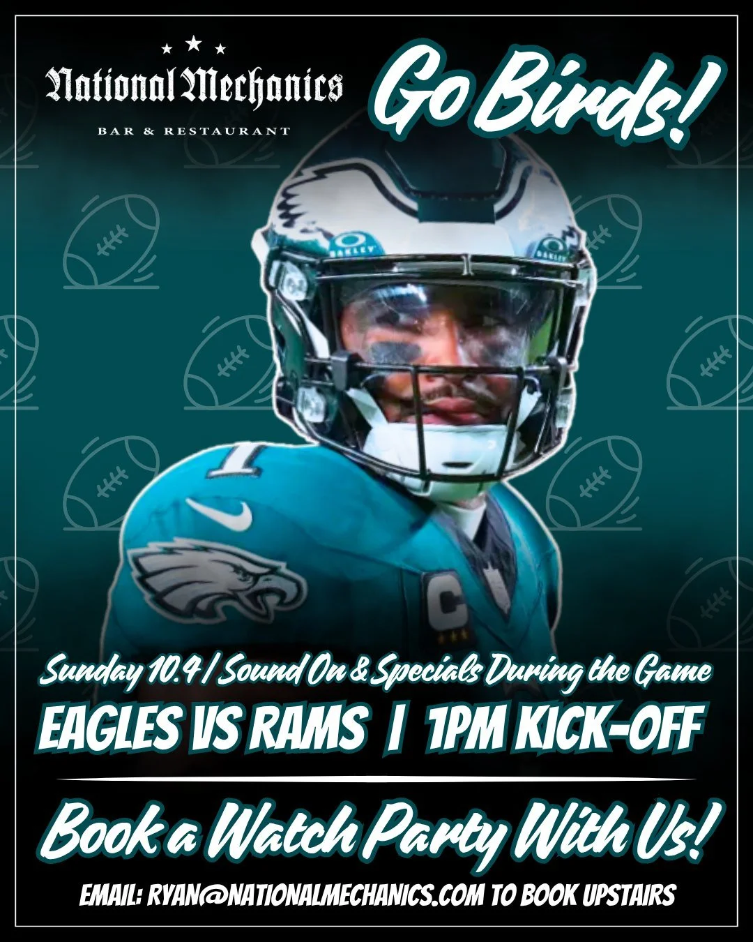 First, we&rsquo;ve got the BIRDS... 🦅🏈 Eagles VS Rams at 1pm with SOUND ON...Grab some brunch + brews &amp; GO BIRDS! 🍳

Then we&rsquo;re going FULL-ON Oktoberfest from 6pm&ndash;10pm! 🇩🇪 DJ Ferret spinning German tunes from ALL genres with Paul