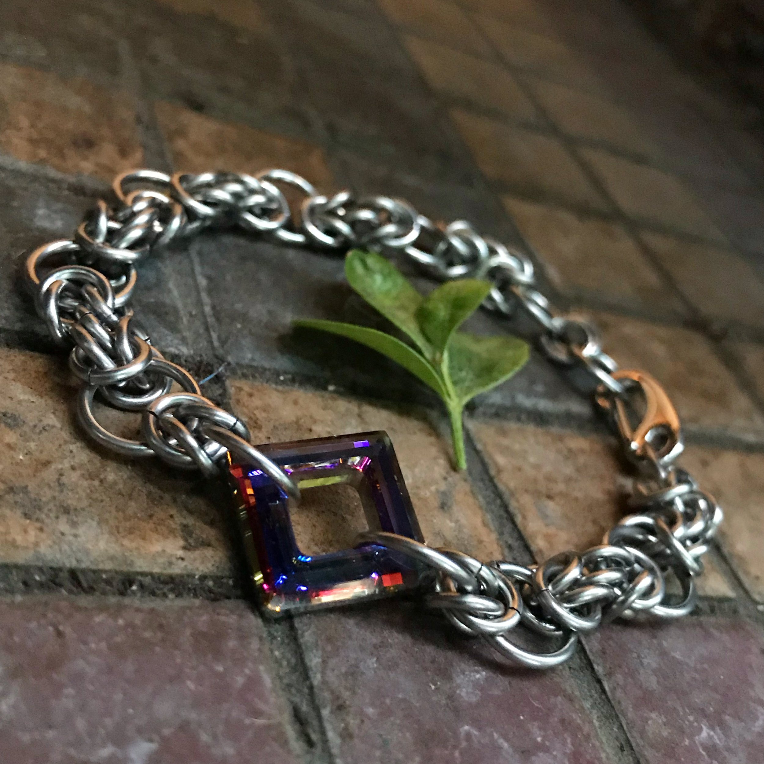Byzantine Chainmaille Bracelet with Swarovski Crystal 