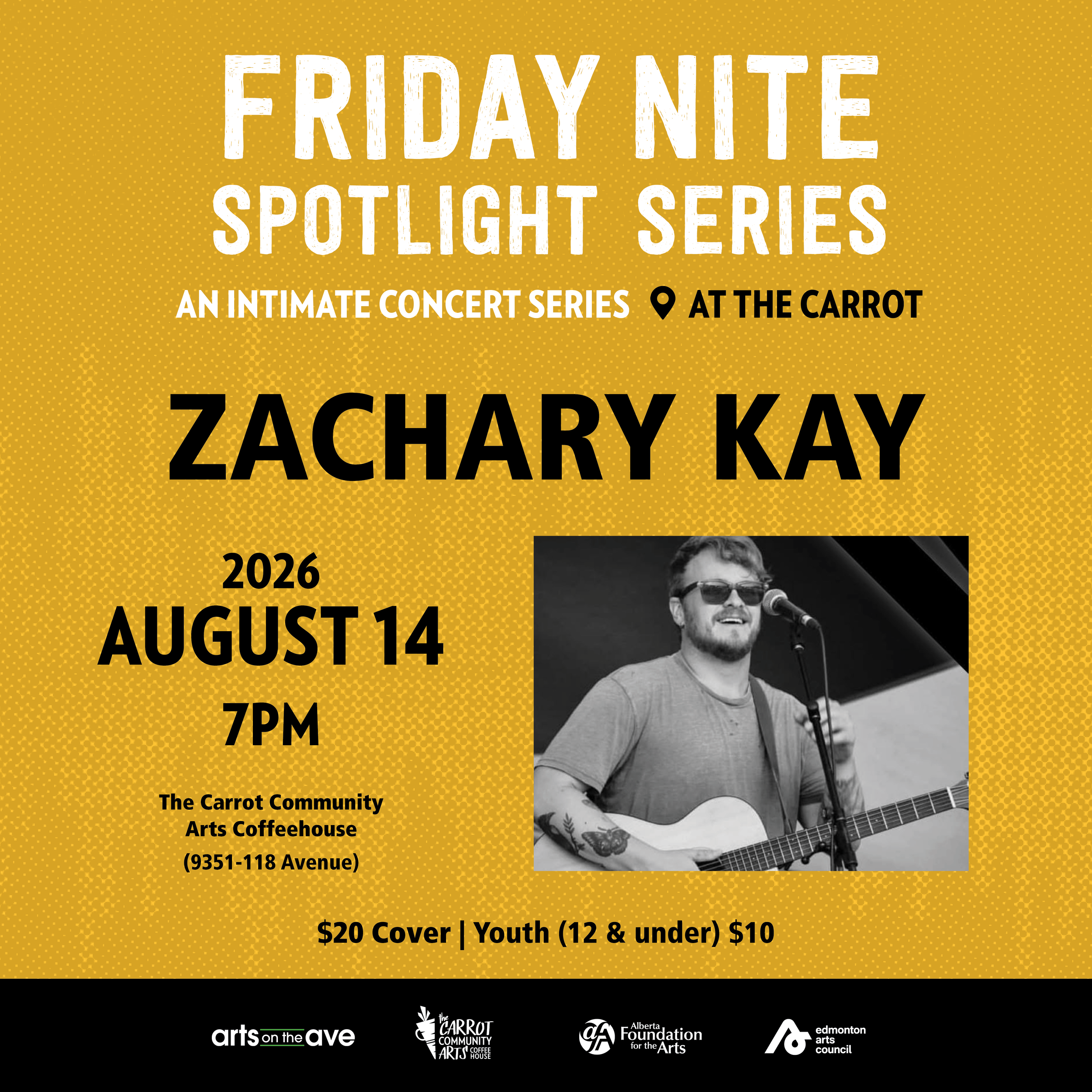 Friday Nite Live Spotlight Series Zachary Kay event artwork from The Carrot