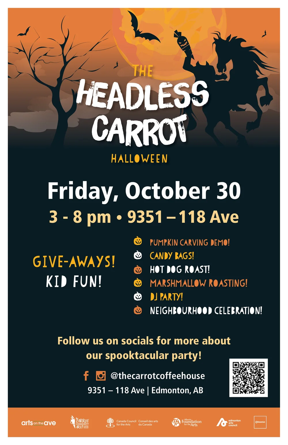 The Headless Carrot Halloween poster: Friday, October 30, 3 to 8 p.m., 9351 118 Avenue
