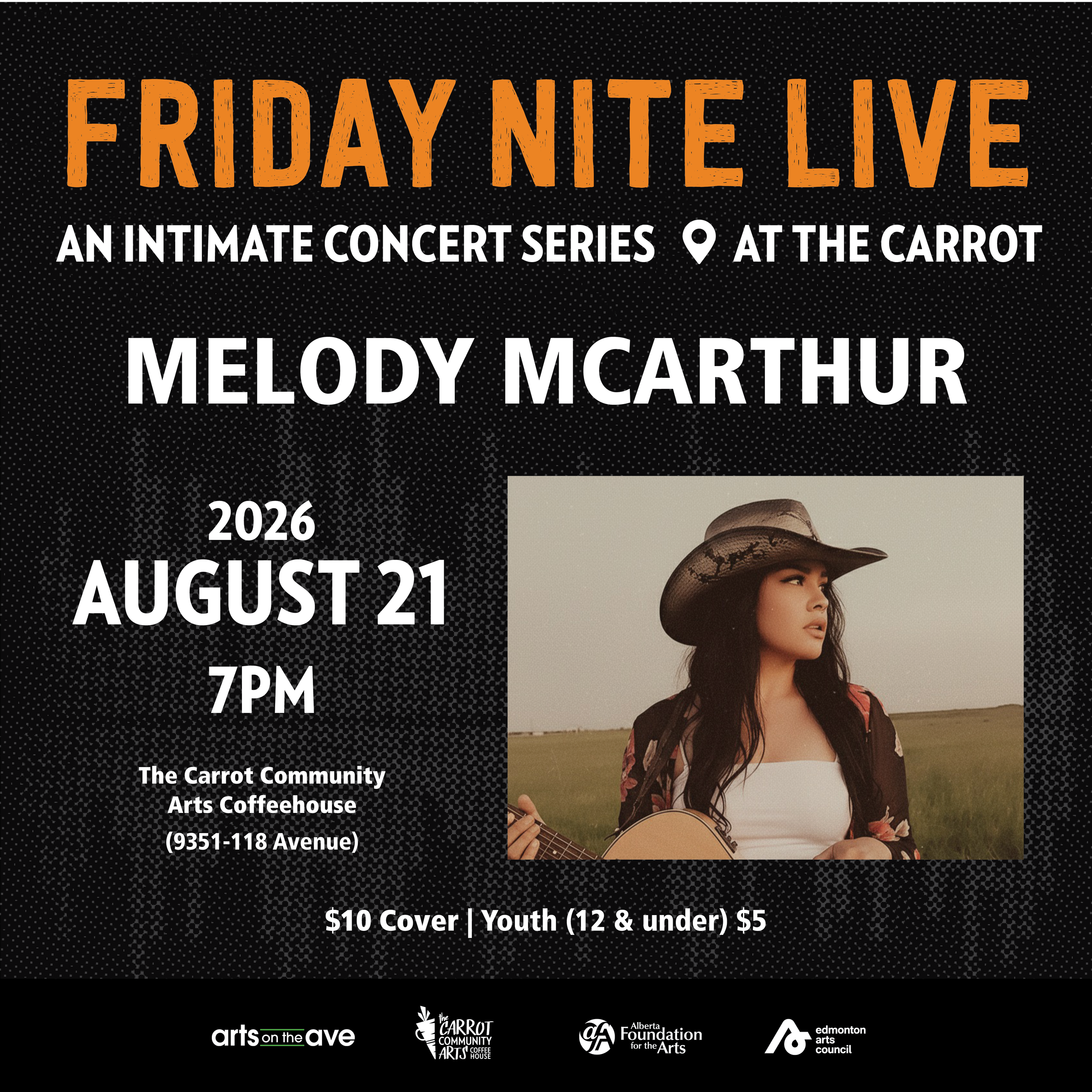 Friday Nite Live Melody McArthur event artwork from The Carrot