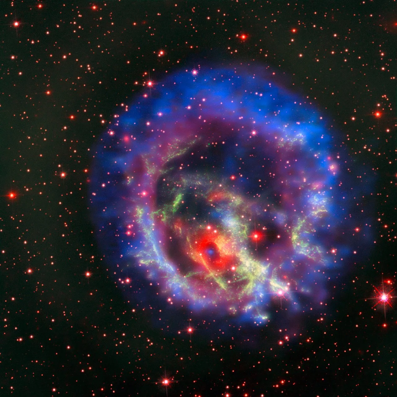 The glowing remains of a core-collapse supernova in the Large Magellanic Cloud (source: ESO/https://apod.nasa.gov/apod/ap180930.html)