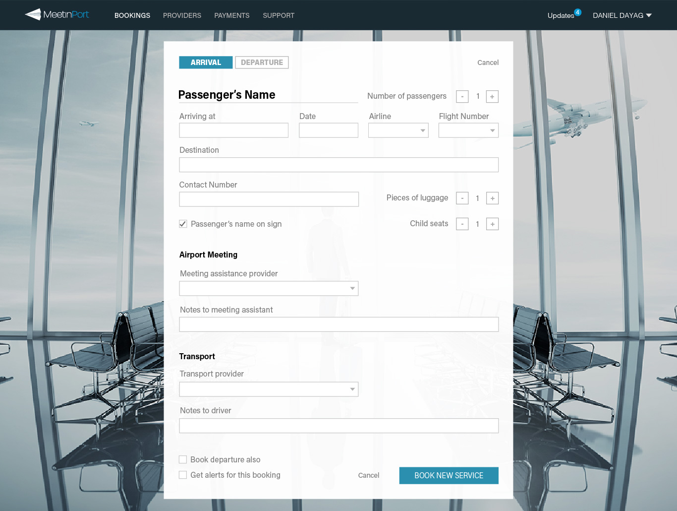 Booking form for a new service with all the providers in a single step