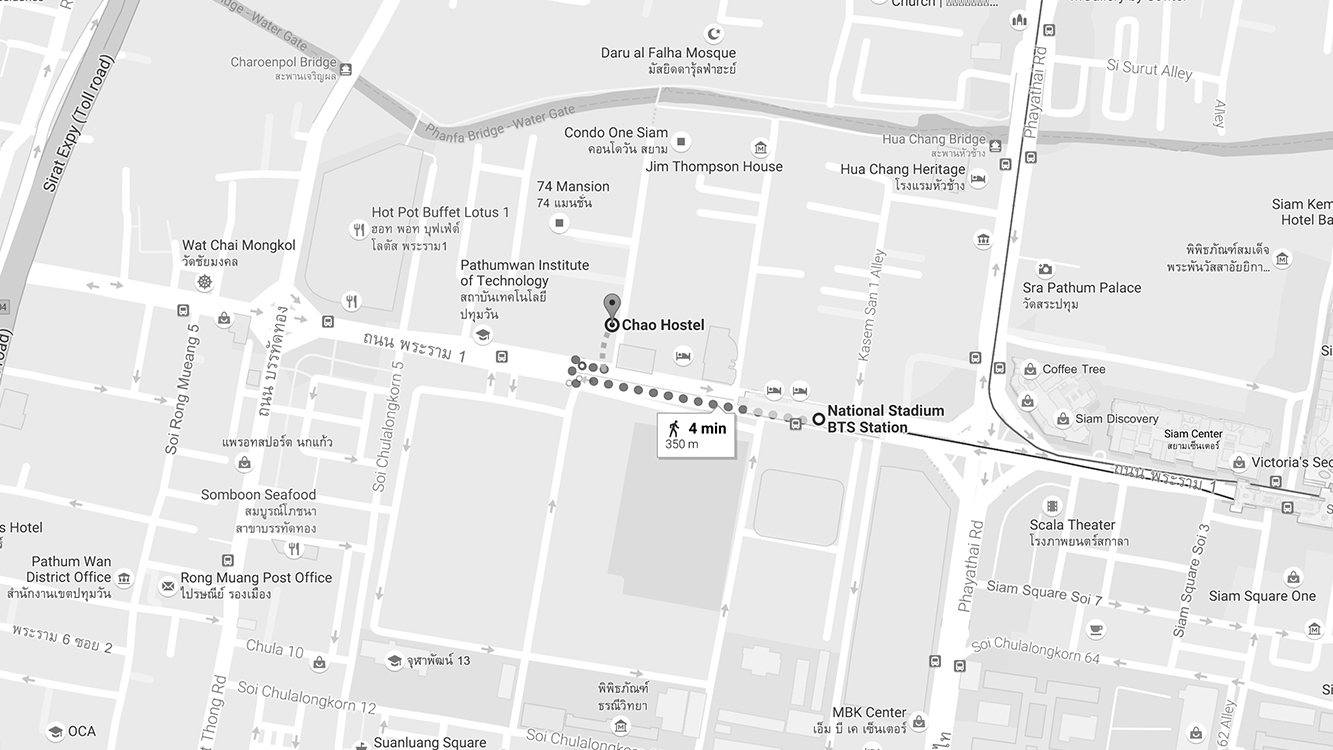 Địa chỉ: Tầng 8,Siam@Siam building, 865 Rama I Rd, Bangkok Giá: 600baht/người/đêm cho giường tầng, từ 1500baht/đêm cho phòng đôi