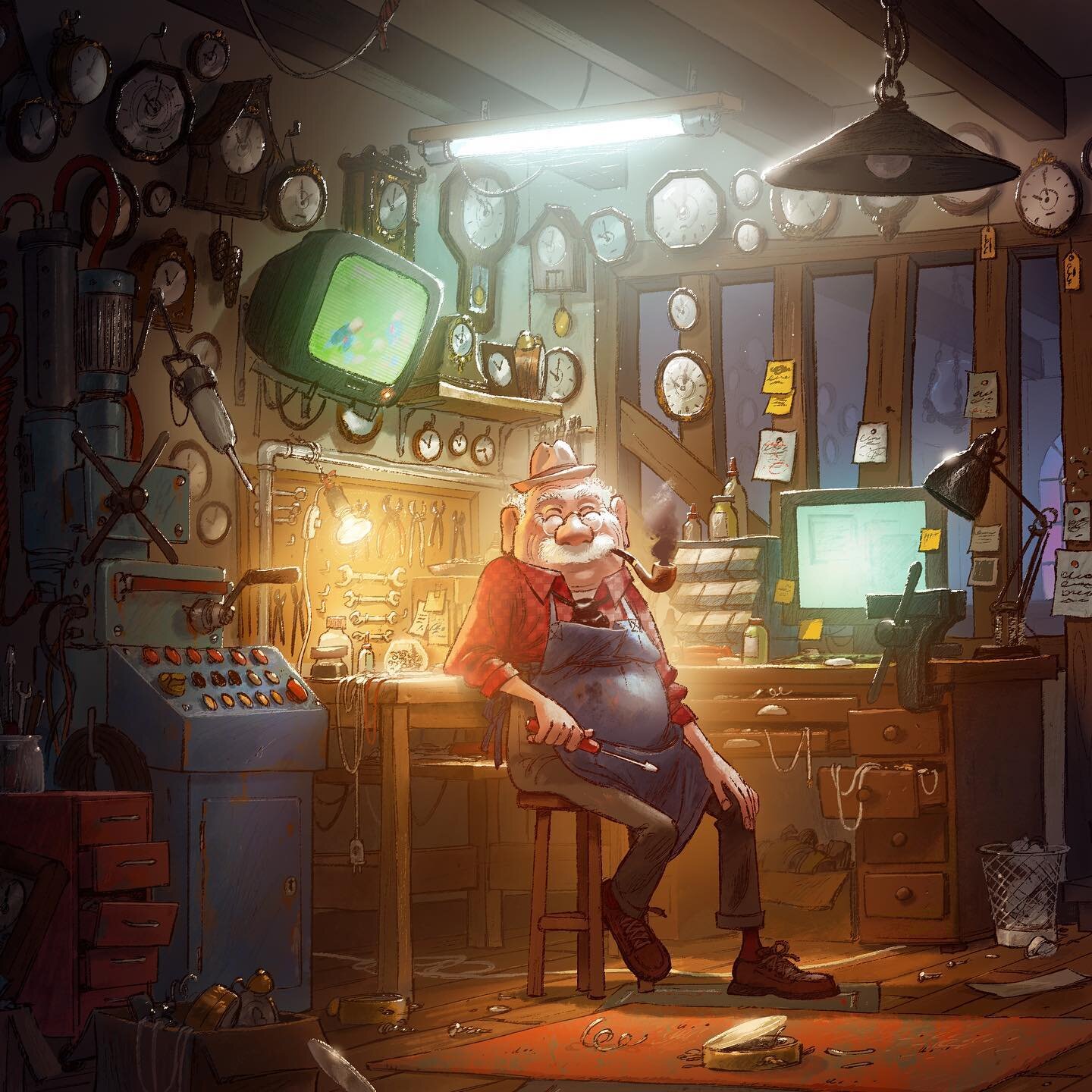 The clockmaker workshop from my schoolism course called &laquo;&nbsp;Visual development - step by step&nbsp;&raquo;, where I share my creative process when doing this piece. 
You can also apply for live sessions where I&rsquo;ll give you feedback on 