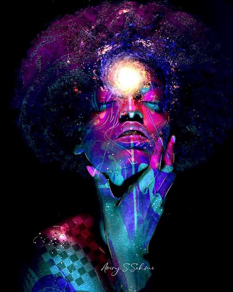 Forest Glow 🌕
.
In the jungle, soaking in the harvest full moons cosmic light. Bathed in surrender and transformation
.
.
#mothernature #harvestmoon #fullmoon #luminescence #glow #afrohair #afrofuturism #surrealart #digitalpainting #nft #cosmic #tri