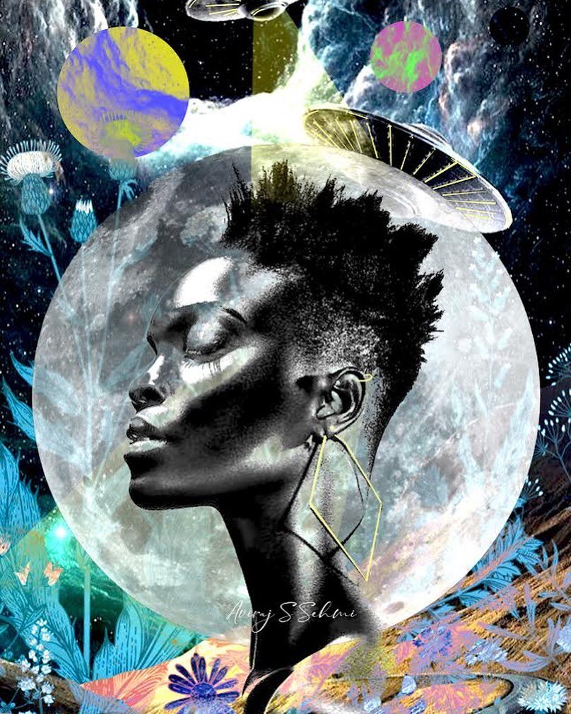 Psychadela-Opitan 
.
Today&rsquo;s daily art calls forth for the lunar deity&rsquo;s protection as we astral travel the surreal sands of time and space.
.
#afrofuturism #africanart #spaceart #cosmic #africanwoman #spaceman #surreal #dreamstates #astr