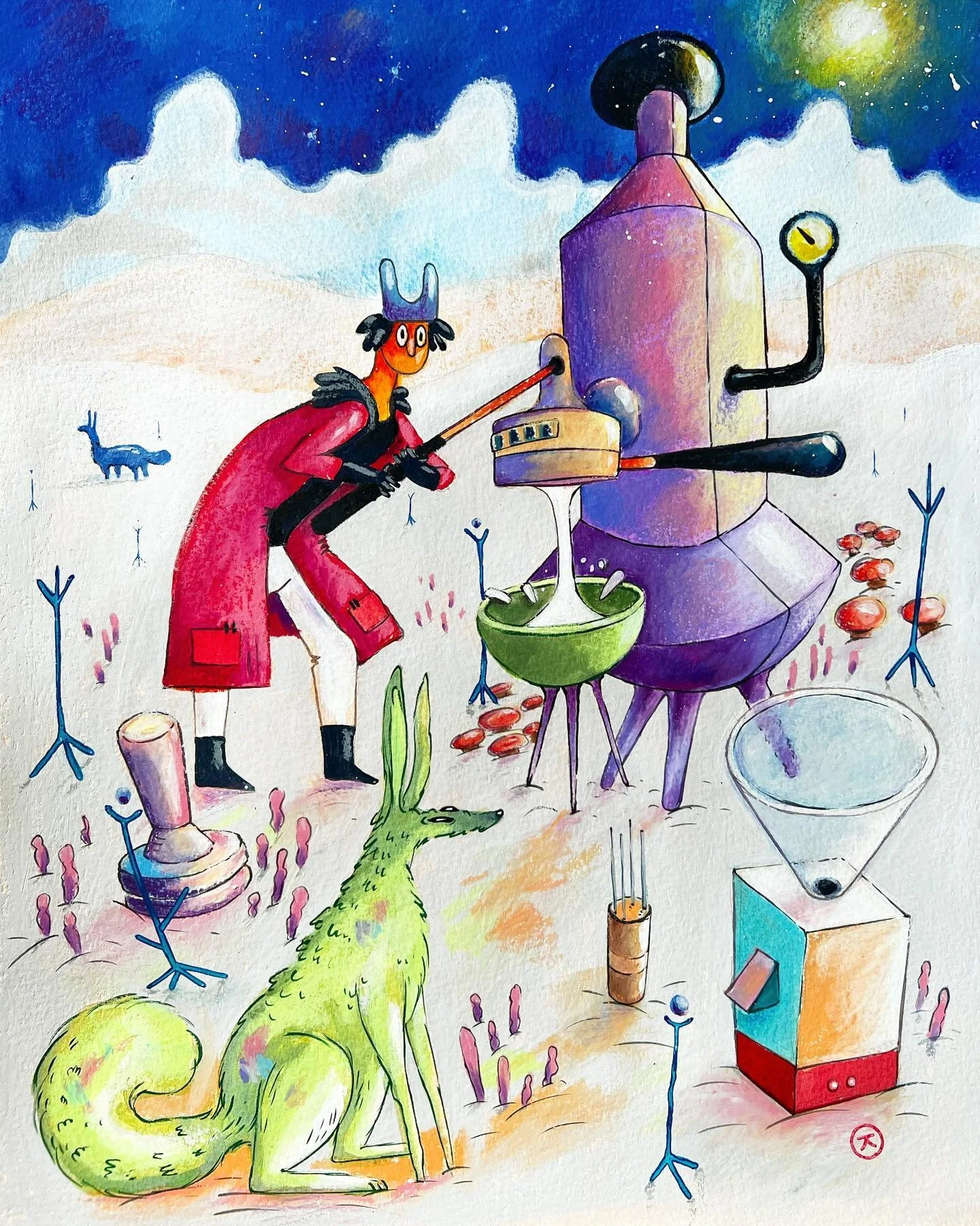 Flat white, mixed media, 30 x 40 cm. Inspired by a classic that is La Pavoni