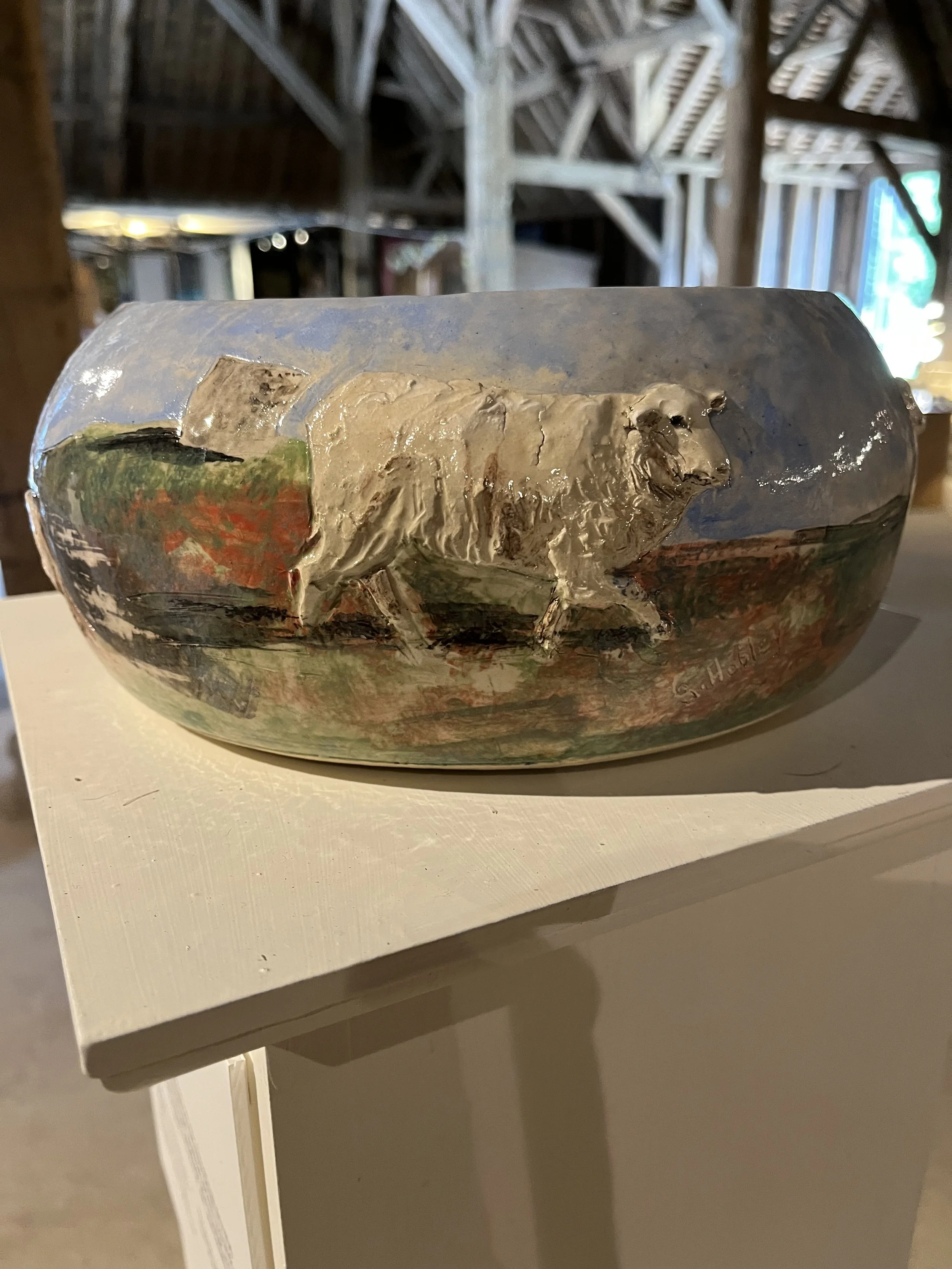 Sheep and stones - long autumn shadows