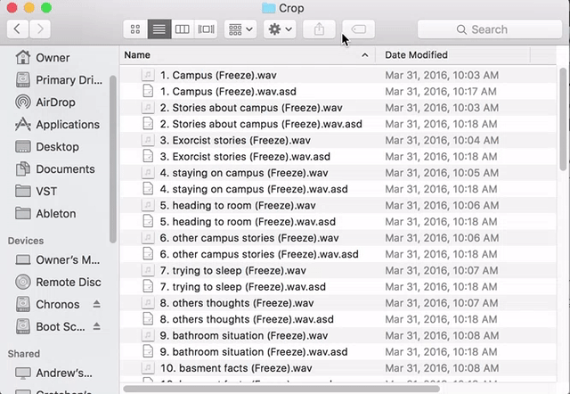 "arrange by kind" will sort the .asd from the audio files.