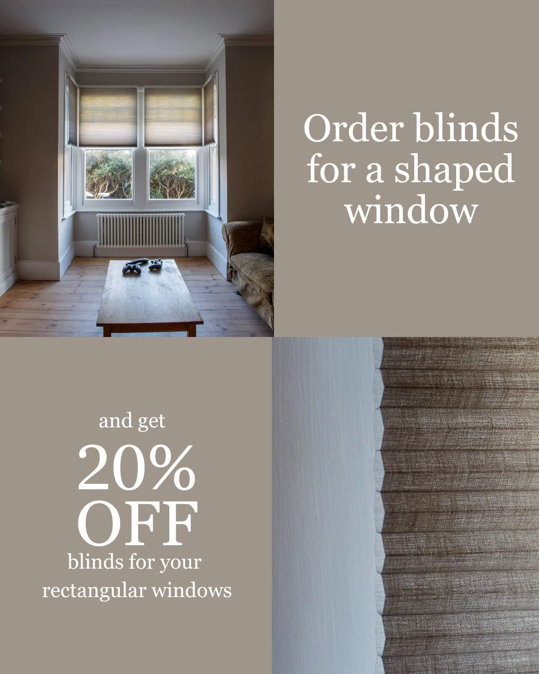 You call them difficult.
We call them a challenge...

From sloped and arched to triangular and gable, we craft blinds that fit perfectly.

𝗦𝗽𝗲𝗰𝗶𝗮𝗹 𝗢𝗳𝗳𝗲𝗿: Order custom blinds for your shaped window today and enjoy 20% off any other rectang