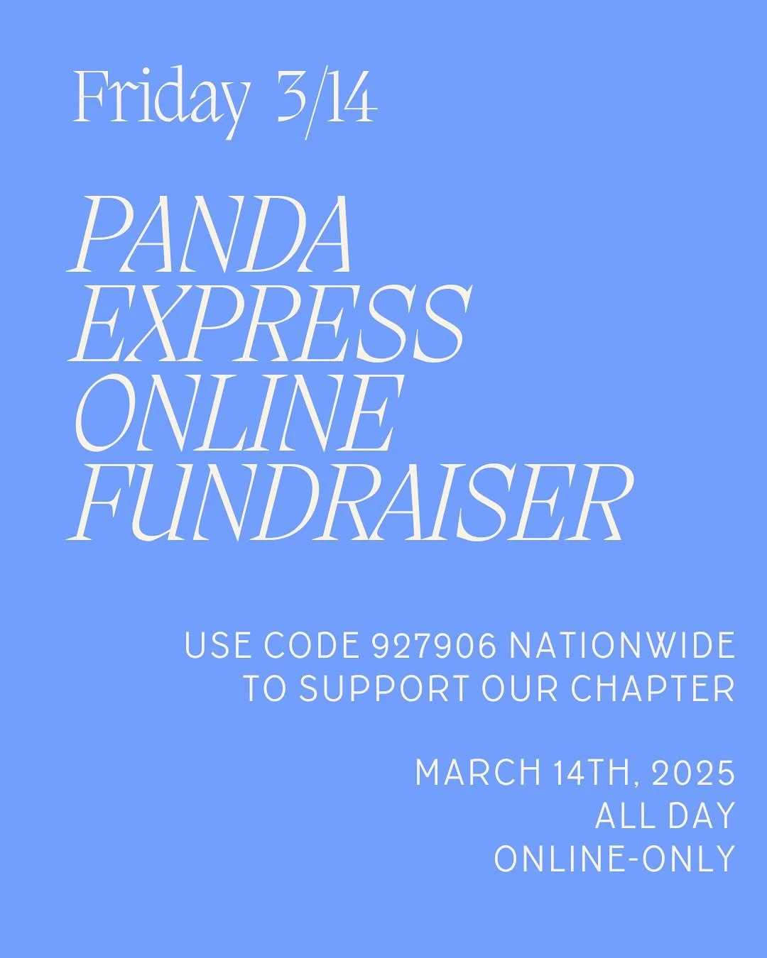 TOMORROW - Use code 927906 for Panda Express online order to support our chapter of Kappa Kappa Psi. This fundraiser is available ANYWHERE in the country, ALL-DAY. Thank you for supporting our mission of service to college band programs!