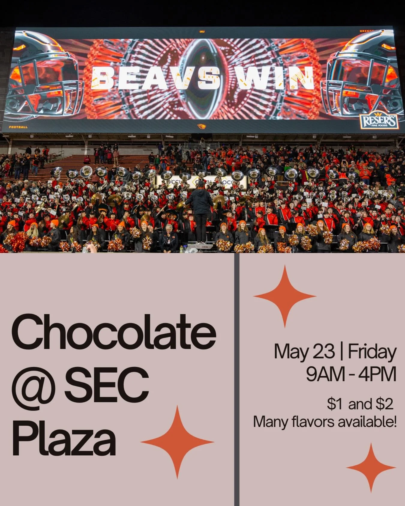 Support us Friday, May 23rd, 9-4 @ SEC Plaza by purchasing chocolate! All proceeds go to supporting our chapter and the service we organize for band programs. Hope to see you there!
