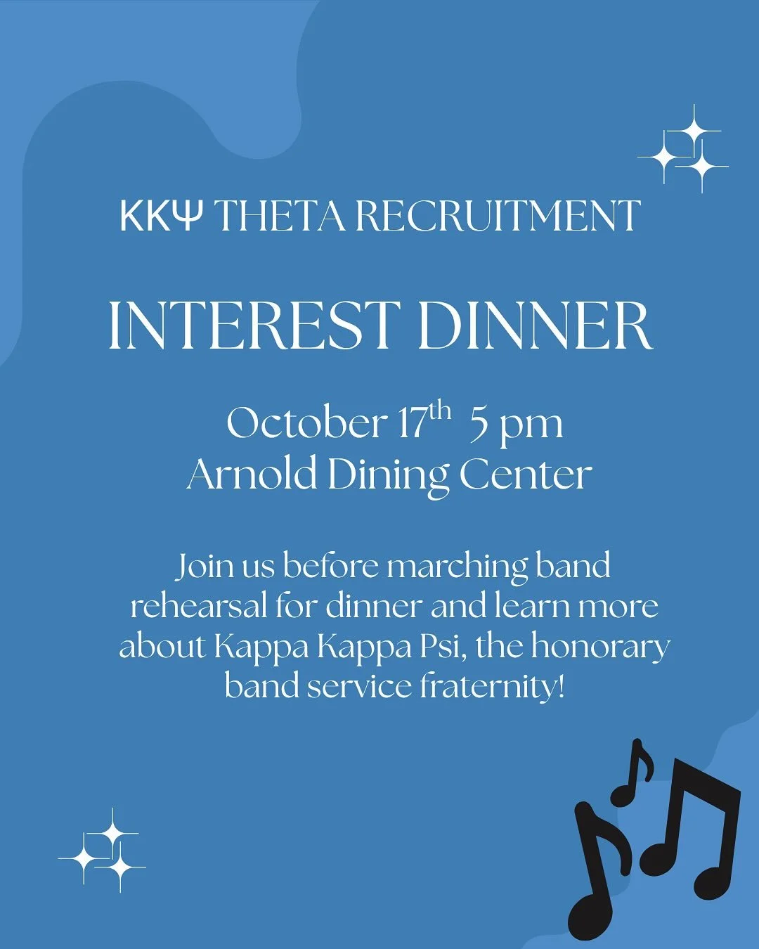 We have our first couple of recruitment events this weekend for our next class of Theta! Our first recruitment event is coming up on Friday at 5pm at Arnold Dining Center and our second event is Sunday afternoon at 4pm in the Linc (368). Join us on F