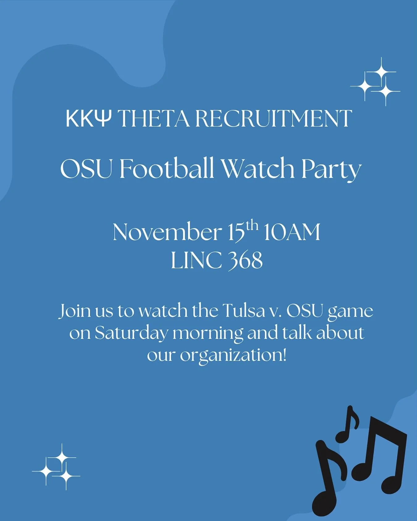 Join us this Saturday for a football watch party! We will be in the LinC at 10am for kickoff!