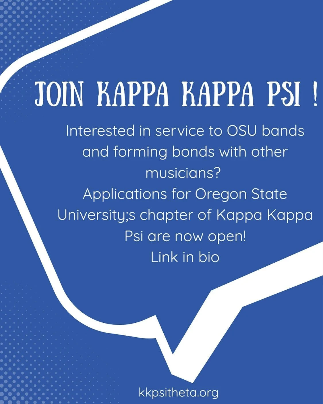 Kappa Kappa Psi Bid applications are open now! The link to the application is in our bio. More questions? Reach out to us on Instagram or in person at our next recruitment event!