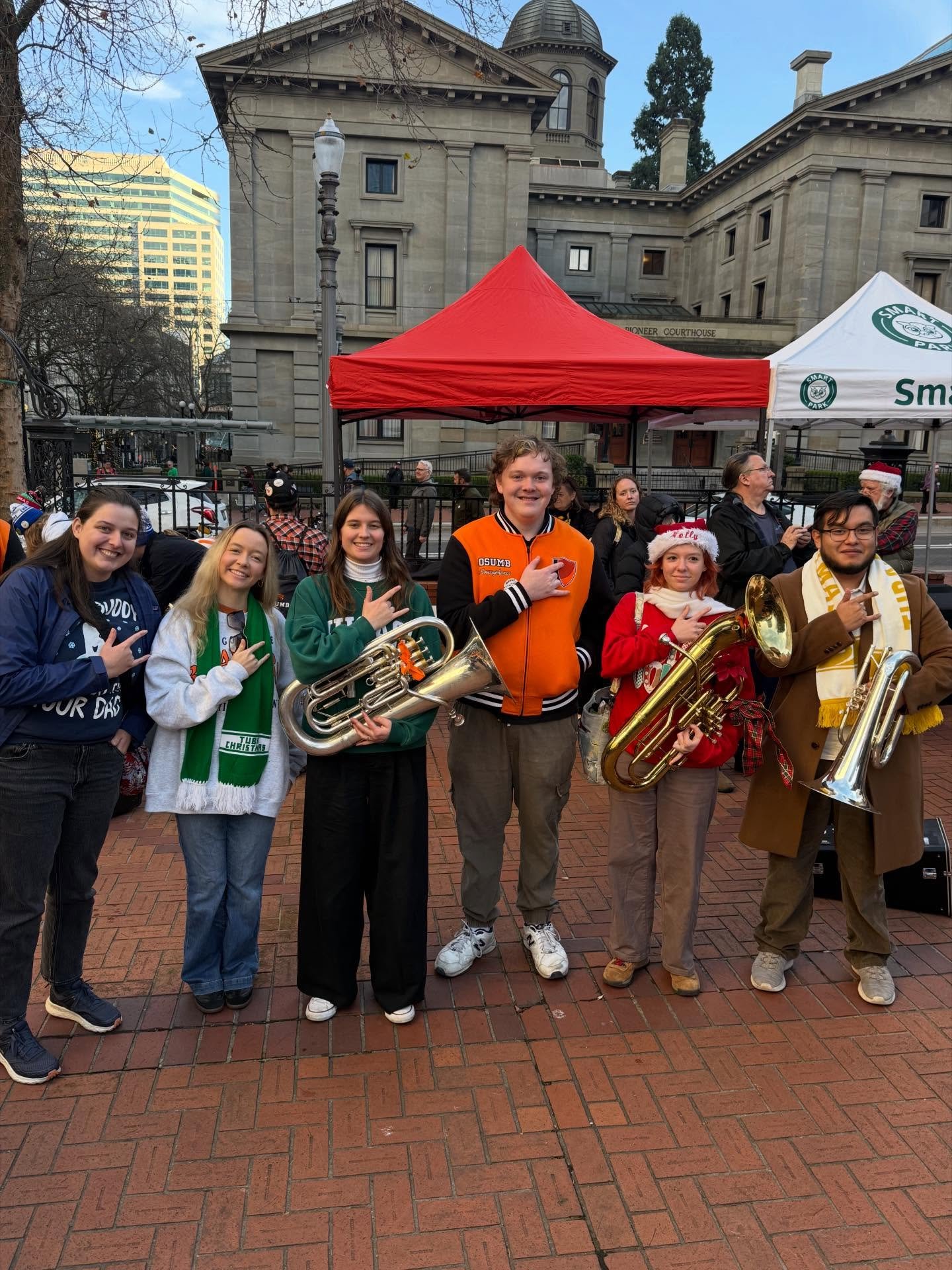 Happy holidays from the Theta chapter! Last week, a handful of Brothers (including two alumni!) participated in and watched Tuba Christmas, an annual Portland tradition held in Pioneer Courthouse Square. 🎄❄️🕎