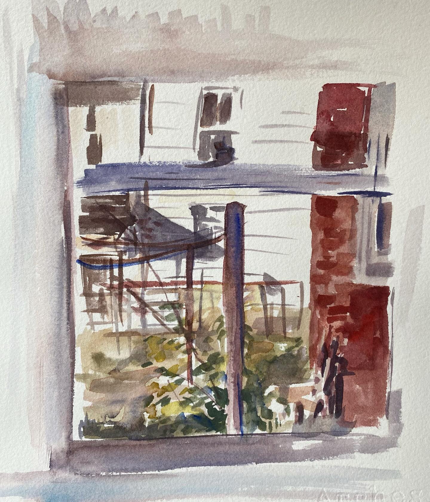 I&rsquo;m attempting to make a nicer office/studio space in the basement and was perusing some old folders from college. I found lots of watercolor portraits and other experiments. This here was the view from the kitchen window of my house senior yea