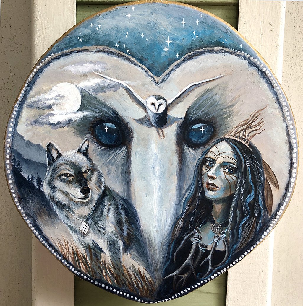 Call Of The Owl - Painting on drum by Annie Hamman.jpg
