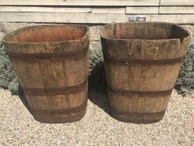 Pair Of Large Signed Alsatian Wooden Master Grape Collection Tub Planters 4 The Elemental Garden Pair Of Large Signed Alsatian Wooden